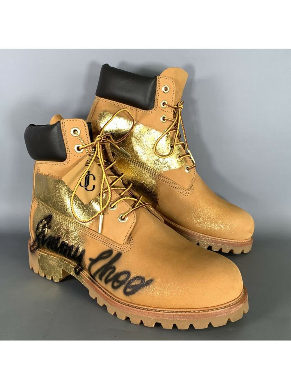 JIMMY CHOO Size 10 Tan Gold Metallic Leather Lace Up Boots